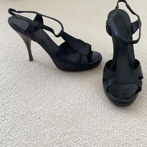 YSL black 4 inch heel platform sandals